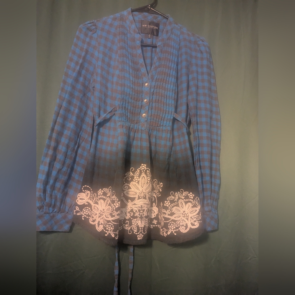 MM Couture Blue and Brown Plaid Top